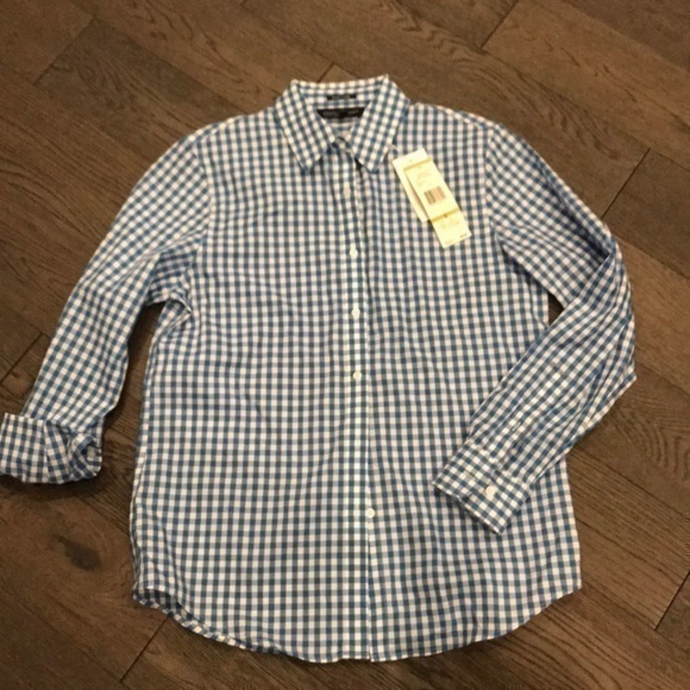 🍁NWT Jones New York Blue Plaid Button-Up